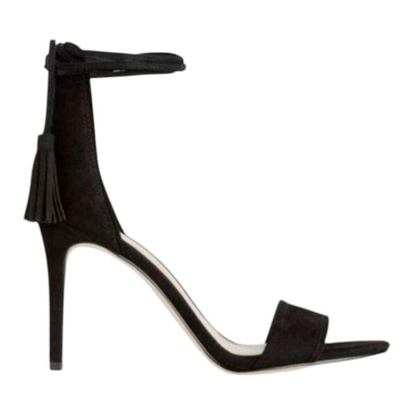 ANN TAYLOR Esme Tassel Ankle Wrap Suede Heeled Sandal Size 6.5M - Picture 1 of 7